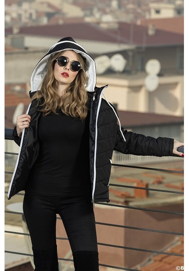 Toridas Günlük Şık Kapüşonlu Kışlık Kadın Şişme Mont 811siyah 001