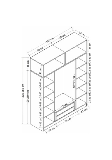 Kale 4 Kapaklı Aynalı Zincir Dolap-yüklük - Beyaz 235cm Beyaz
