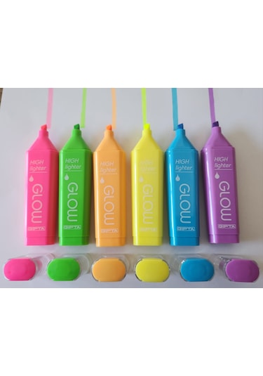 Gıpta Glow 6 Renk Fosforlu Markör Canlı Renkler Çok Renkli