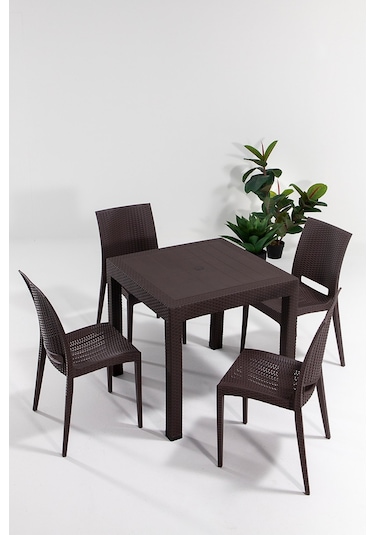 Kahverengi Rattan Masa Takımı Kahverengi