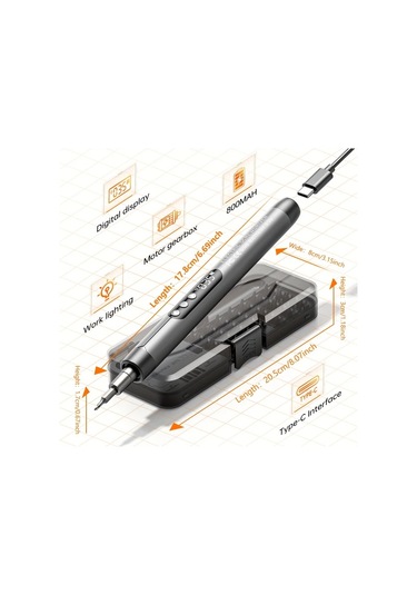 Honeybeeshop 46lı 1 Arada Turuncu Lcd Ekranlı Led Işıklı Mini Kablosuz Sessiz Şarj Edilebilir Elektrikli Vidalama Seti Ev Kullanımı Alet Takımı