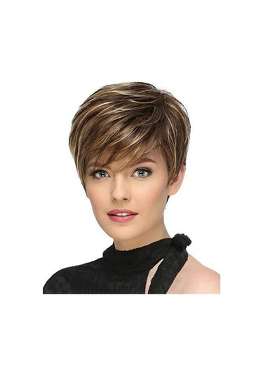 Kadın Peruk Güzel Yapılandırılmış Kahverengi Kısa Düz Saç