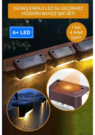 4lü Set Güneş Enerjili Led Su Geçirmez Modern Solar Panel Işık Kahverengi