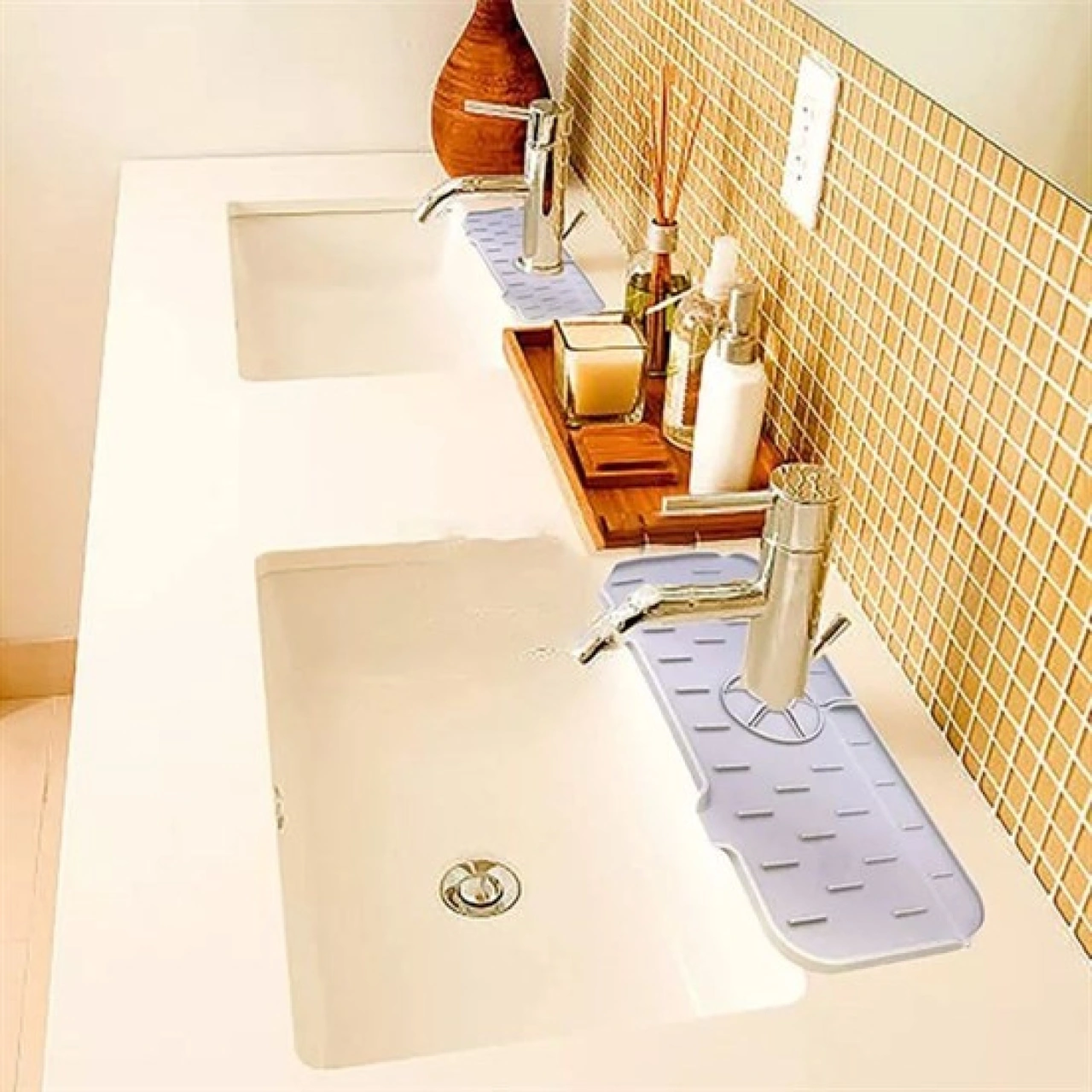 Lavabo İçin Silikon Esnek Mat Musluk Sapı Damlama Tutucu Raf Mutfak Tezgahı Sıçrama Koruma 4915 Çok Renkli