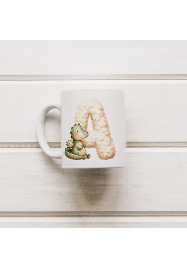 A Harfi Tasarım Bardak, Sevimli Hayvan Temalı Harf Bardağı Beyaz