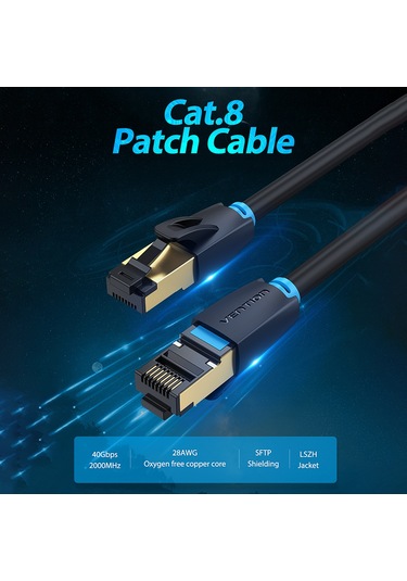 Springsun Vention Cat8 40gbps Patch Kablosu Altın Kaplamalı Kablo Pvc Yumuşak Kablo Sftp Korumalı Lszh Kılıf Ikabg 1.5m