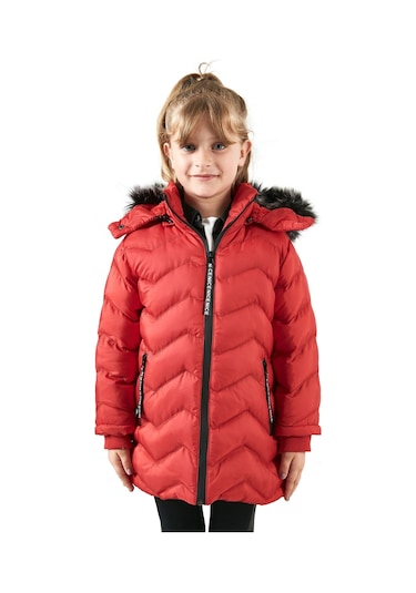 Lela  Peluş Astarlı Yakası Suni Kürklü Çıkarılabilir Kapüşonlu Kışlık Kız Çocuk Mont 5766041 Kırmızı