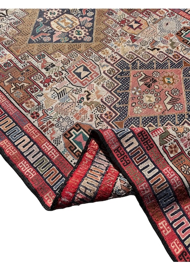 El Dokuma İran Şahseven Kilimi 113x190 Kırmızı Kök Boya %100 Yün Kilim Renkli