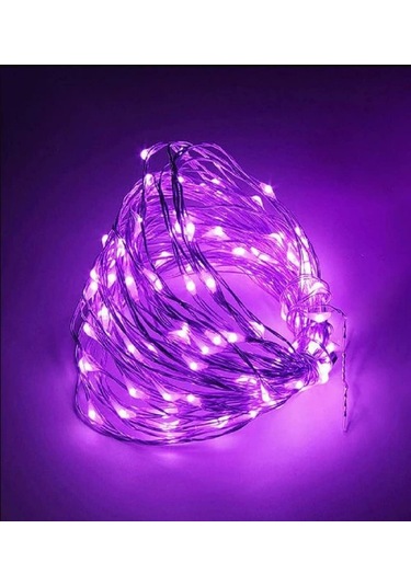 Ev Balkon Ve Parti İçin 10 Metre Pilli Mor Renk Peri Led Yılbaşı Süsü Işık Mor