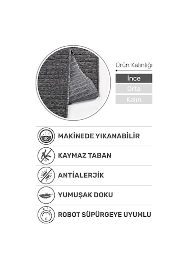 Lidya Bukle Jüt Çizgili Halı Kaydırmaz, Kadife Hissi, Kolay Temizlik, Antibakteriyel, Modern Siyah