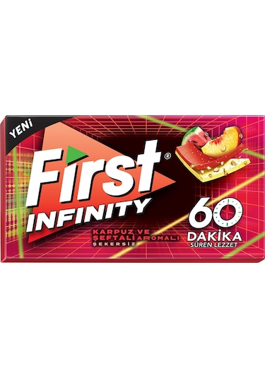 First 60 Dk Infinity Karpuz & Şeftali Aromalı Şekersiz Tatlandırıcılı Sakız - 3'lü Paket