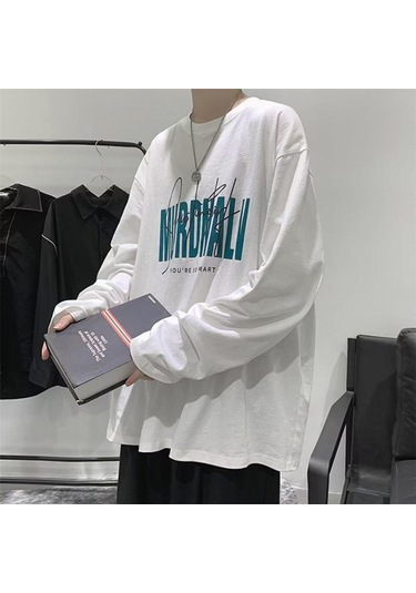 Beyaz Erkekler Uzun Kollu T-shirt Mektup Grafik Baskı Moda Marka Tees Erkekler İçin Erkek Giyim Rahat Tee Adam Yaz Kore Retro Beyaz