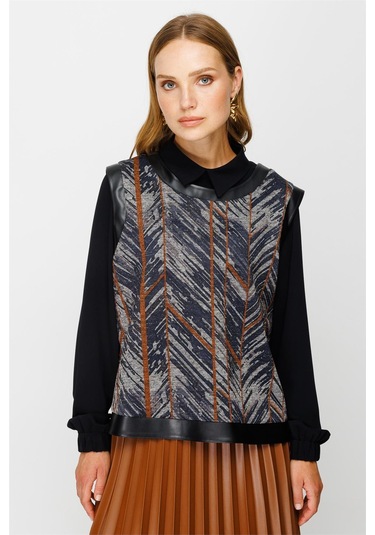 Pilisoley Deri Etekli Tunik Süeter Üçlü Takım Taba