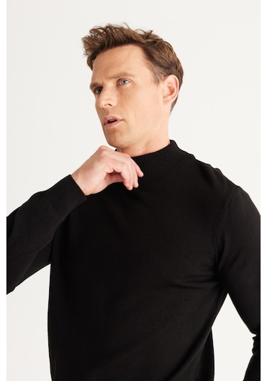 AC&Co / Altınyıldız Classics Standart Fit Normal Kesim Yarım Balıkçı Yaka Erkek Triko 4A4923100005SYH3XL Siyah