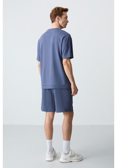 Petrol Pamuklu Kalın Yumuşak Dokulu Oversize Fit Basic Erkek Şort Takım - 85257 Petrol Pamuklu Kalın Yumuşak Dokulu Oversize Fit Basic Erkek Şort Takım - 85257
