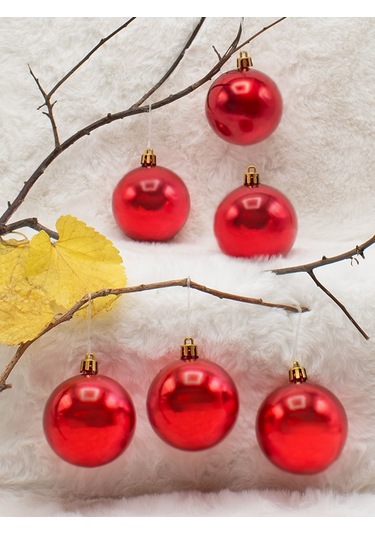 Waldern Yılbaşı Çam Ağacı Süsü Kırmızı 8 Cm 6lı Cici Top
