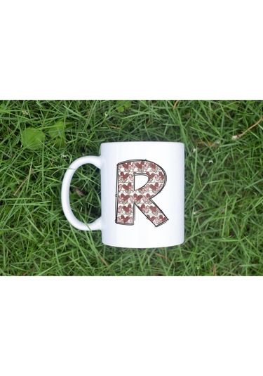 R Harfi Aşk Temalı Kupa - Kalp Desenli Kişiye Özel Romantik Sevgililer Günü Kahve Kupası Beyaz