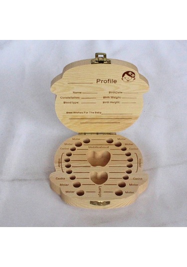 Geeroyoo Bebek Diş Saklama Kutusu - Ahşap Yapı, Erkek/kız Seçenekli, İngilizce Versiyon, 13x13x3.5cm