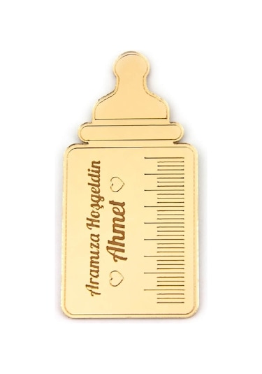 10 Adet Hediyelik Aynalı Pleksi Mıknatıslı Dolap Süsü Biberon Desen Altın