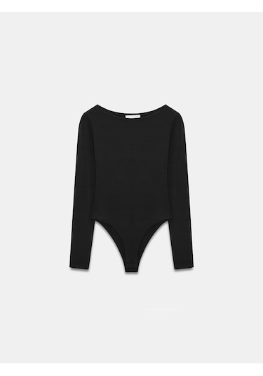 Dilvin 32549 Kayık Yaka Bodysuit-siyah Siyah