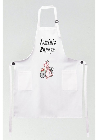 Mutfak Önlüğü Kişiye Ve İsme Özel Nakışlı Mutfak Önlüğü Bisiklet Farklı Renkler Beyaz