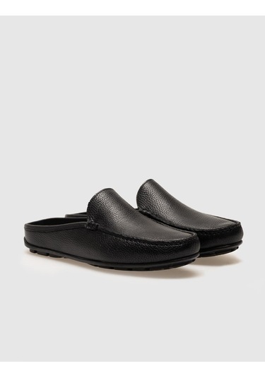 Hakiki Deri Siyah Erkek Günlük Terlik Siyah