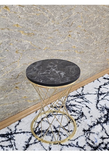 Gold Kaplama Pota Sehpa - Sehpa - Ahşap Sehpa - Metal Sehpa - Sun Çok Renkli