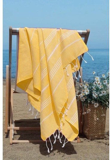 Sultan Peştemal Havlu 100 Pamuklu Deniz Plaj Banyo Peştemali 100x180 Cm Sarı