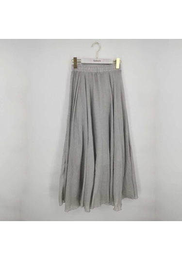 Kadın Zarif Yüksek Bel Keten Maxi Etek Yaz Bayanlar Rahat Elastik Bel 2 Katmanlar Etekler Saia Feminina Gri