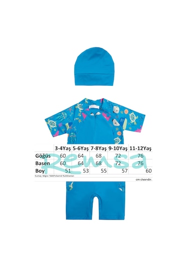 Uv Korumalı Kısa Kollu Tulum Bebek Çocuk Yüzücü Mayo 1910 Mavi Mavi