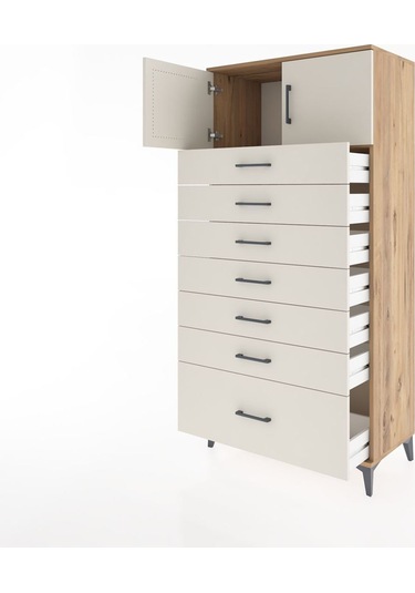 Hyperion Dolap Tek Raflı 7 Çekmeceli 2 Kapaklı 88x44x182 Çam-aytaşı Atlas Çam
