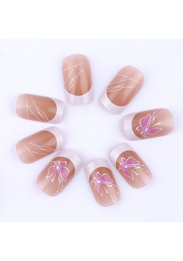 Kısa Parlak Fransız Düzensiz Takma Tırnak Çizgileri Mavi Ve Mor Kelebek Takma Tırnak 24 Parça Set Dahil Aletler Ys034