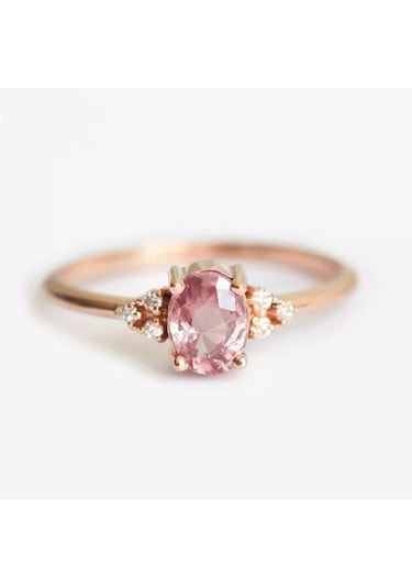 0,71 Karat Pırlanta Yüzük Pink Topaz 14k Bronz
