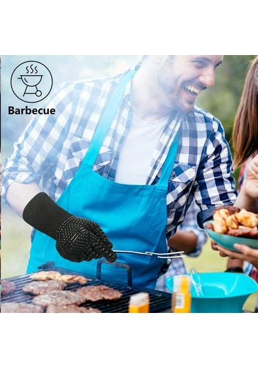 Jeemson Islakken Isı Dayanımı Düşer 1472 F'ye Kadar Dayanıklı, Kesilmeye Dayanıklı, El Ve Bilek Koruyucu, Esnek Parmaklı, Yıkama Makinesine Uygun Mangal/ Fırın Eldiveni Siyah