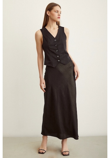 Never More Varaklı Verev Kadın Etek Çok Renkli Siyah