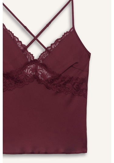 Defacto Regular Fit V Yaka Dantel Detaylı Askılı Saten Üst-fall İn Love G1670ax25aubr210 Bordo-br210