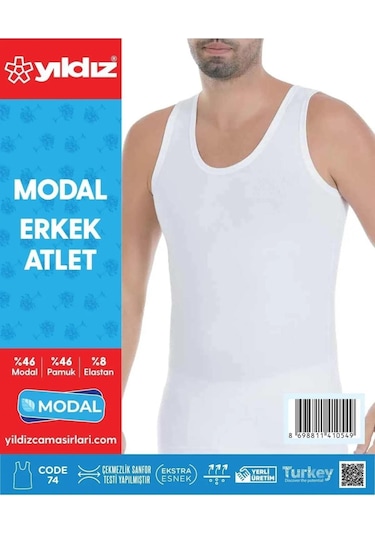 Yıldız Erkek Modal Likralı Askılı Atlet 70/74 - 6 Adet Beyaz