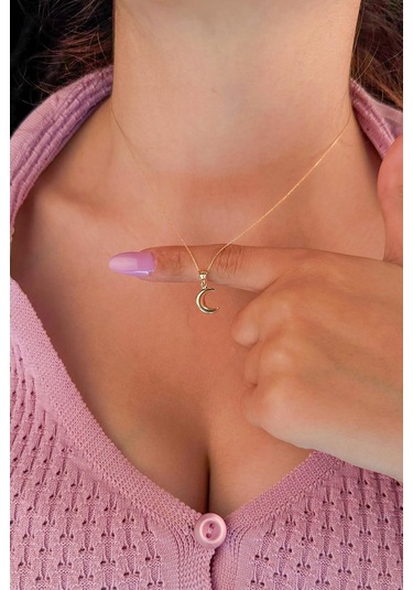 Fiyonk Kuyumculuk 14 Ayar Altın Hayalet Zincir Hilal Ay Uçlu Kolye 001