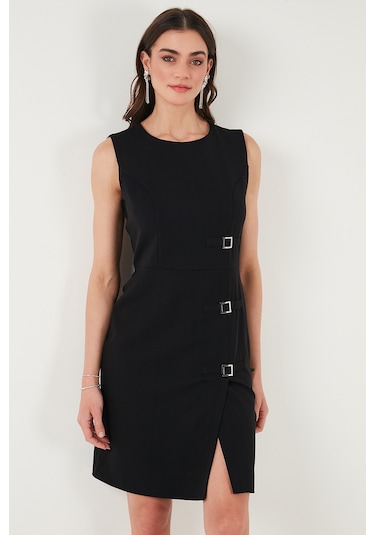 Lela Standart Fit Kemerli Bisiklet Yaka Mini Bayan Elbise 611El1964 Siyah