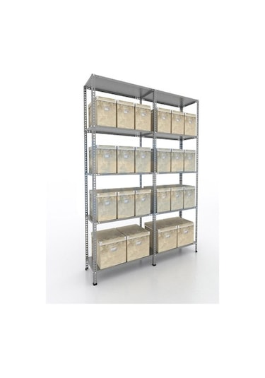 43x186x200 İkili Çelik Raf & 5 Kat Seri Bağlantılı Depo Rafı Gri