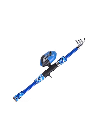 Folinda Fiberglas Spincast Olta Kamışı 165cm + Olta Makinesi, 5 Bölümlü, 42cm Kontrat, Mh Güç, M Hareket, 6-17lb Misina Ağırlığı Mavi