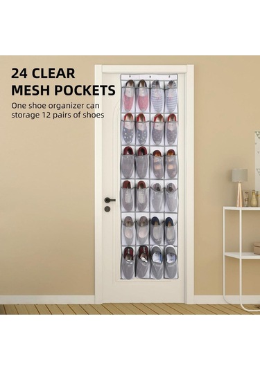 2 Adet 24 Büyük Örgü Cepler Saklama Çantası Kapı Arkası Ayakkabı Organizatörü Kapı Üstü Ayakkabı Rafı Ayakkabı Beyaz