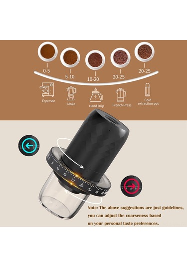 Vkemall Portatif Usb Şarjlı Fincan Kahve Değiştirilebilir Seramik Blade 40 Seviye Uygun Ölçü Kahve Değirmeni Siyah