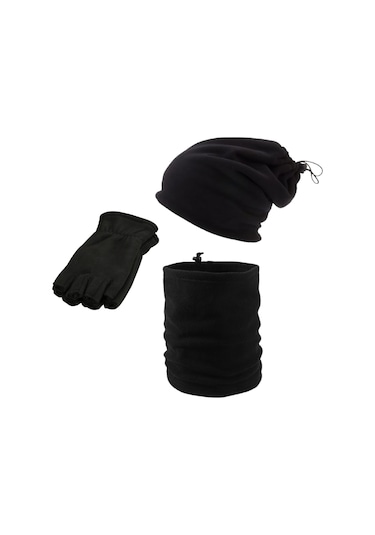 Kışlık Termal Polar Parmaksız Eldiven - Bere - Boyunluk 3'lü Set