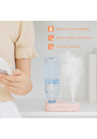 Monyee Usb Şarjlı Taşınabilir Minera Su Şişesi Nemlendirici, Led Gece Lambası, Sürekli/aralıklı Buhar Modu, Ev/ofis Kullanıma Uygun