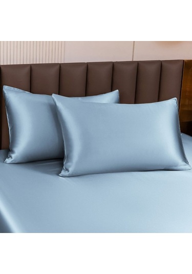 Antibakteriyel Terletmeyen İpek Saten Yastık Kılıfı 2'li 50x70 Mavi Mavi