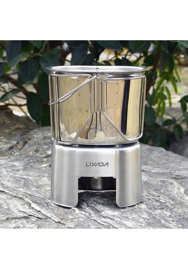 Createtech Kamp Sobası, Paslanmaz Çelik Matara, Sırt Çantası, Açık Hava Gezileri İçin Özel Tencere Seti Gümüş