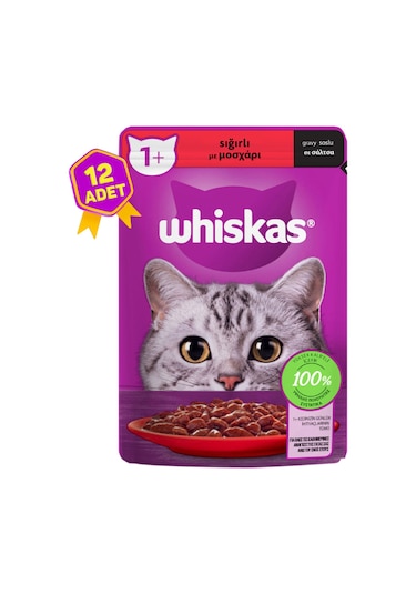 Whiskas Sığır Etli Pouch Yetişkin Kedi Konservesi 12 x 85 G
