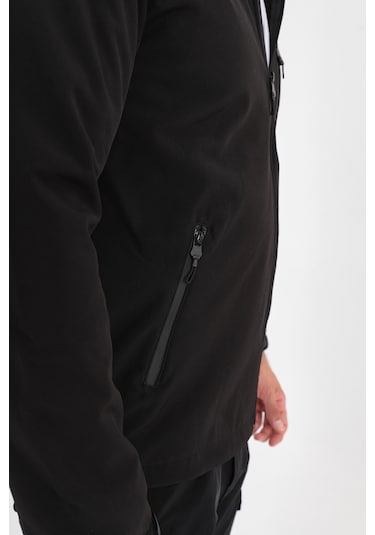 Camp Scoutland CAMP457 Outdoor Softshell Su ve Rüzgara Dayanıklı İçi Polar Seyyar Kapüşonlu Erkek Taktik Mont - Siyah