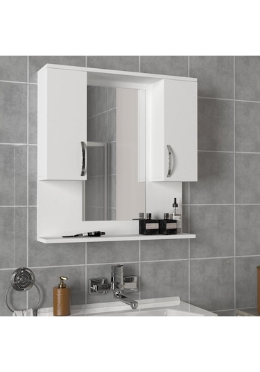 Dekorister Tiger Aynalı Banyo Etajer Beyaz Çok Renkli